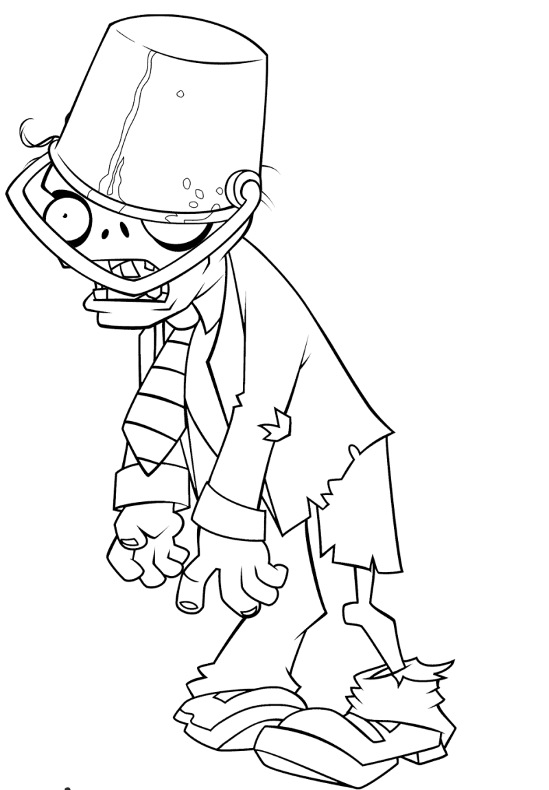 Desenho para colorir de um zombie com um balde na cabeça