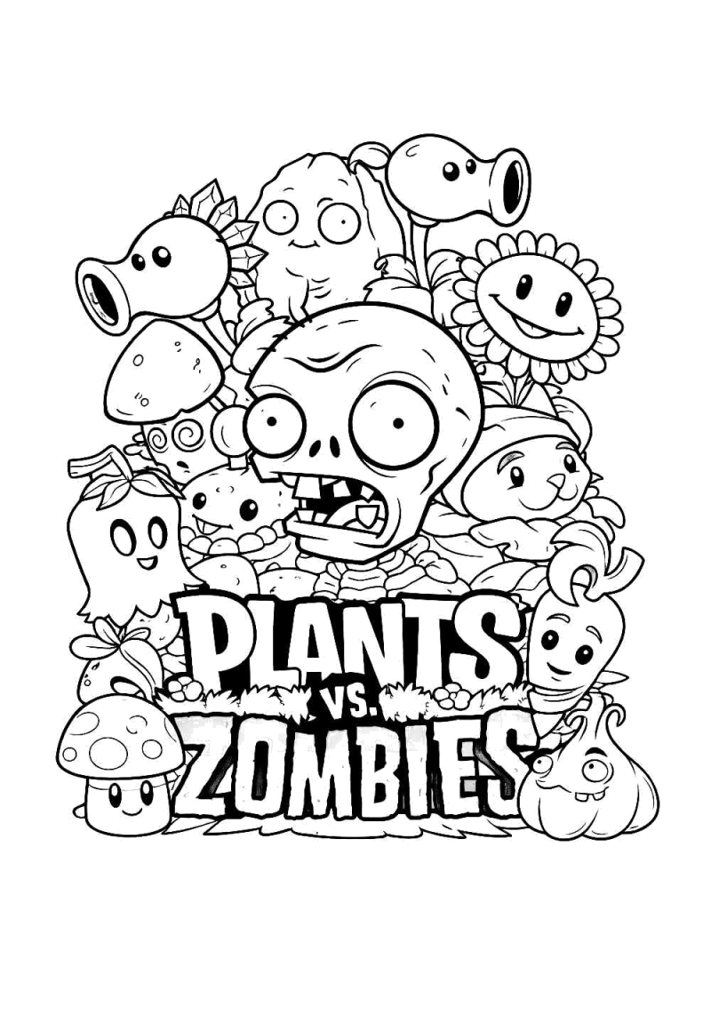 Desenho para colorir de plantas e zombies com o logótipo