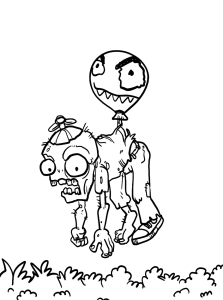 Desenho para colorir de um zombie de balão sobre a relva