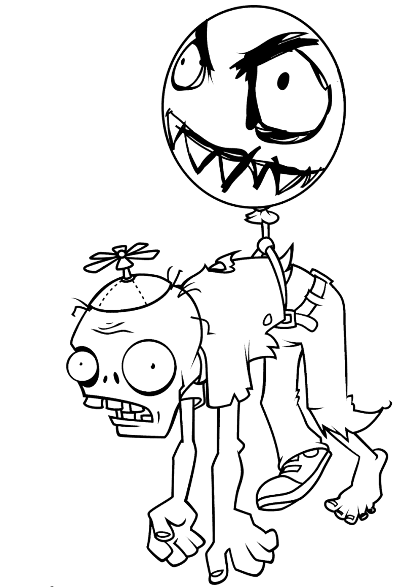 Desenho para colorir de um zombie de balão em grande plano