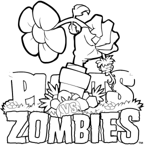 Desenho para colorir do logótipo Plants vs. Zombies com plantas