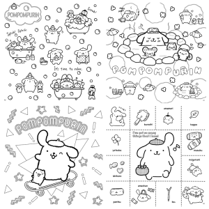 Desenho para colorir de uma folha de autocolantes do Pompompurin