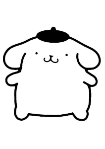 Desenho para colorir de Pompompurin de boina, de corpo inteiro