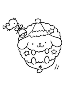 Desenho para colorir de Pompompurin numa grinalda de Natal