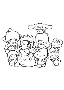 Desenho para colorir das personagens da Sanrio todas juntas