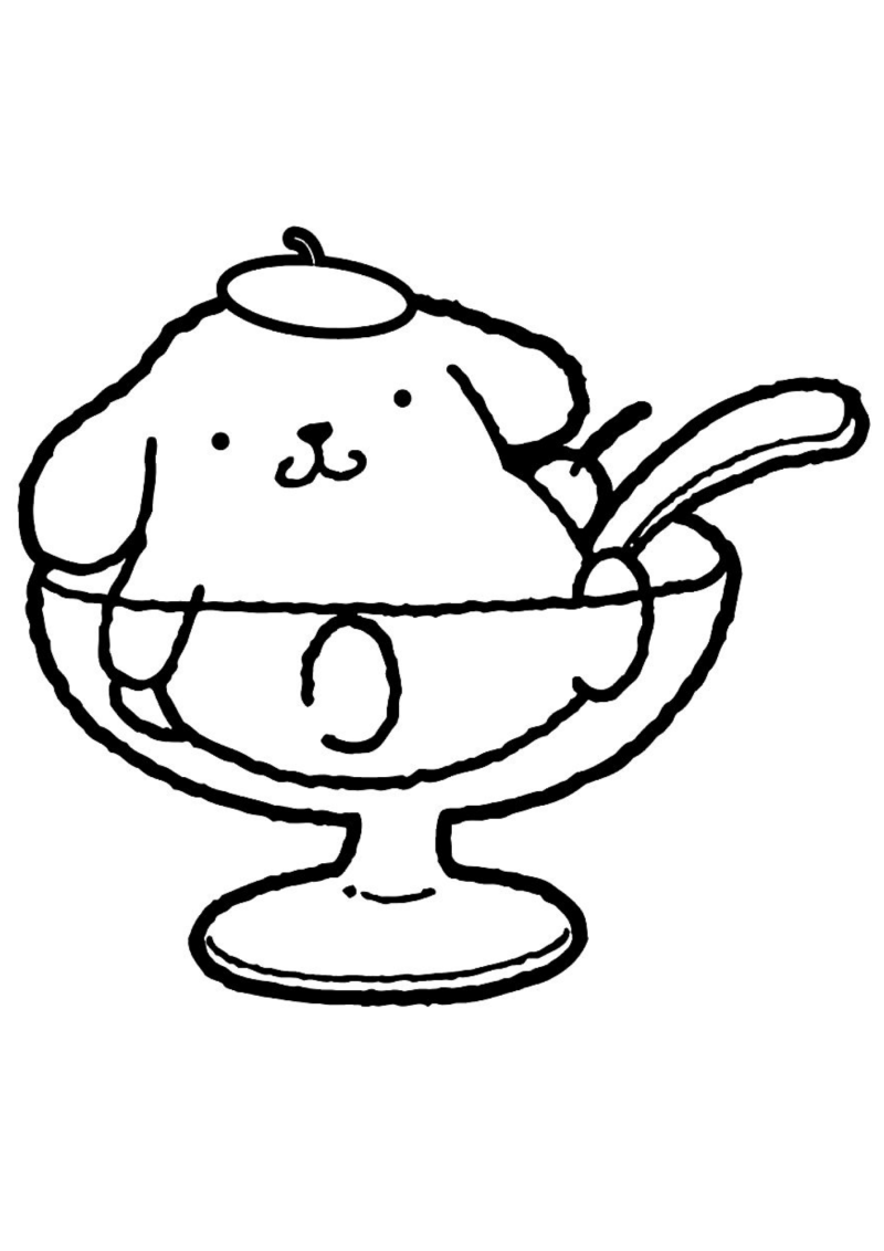 Desenho para colorir de Pompompurin dentro de uma taça de gelado
