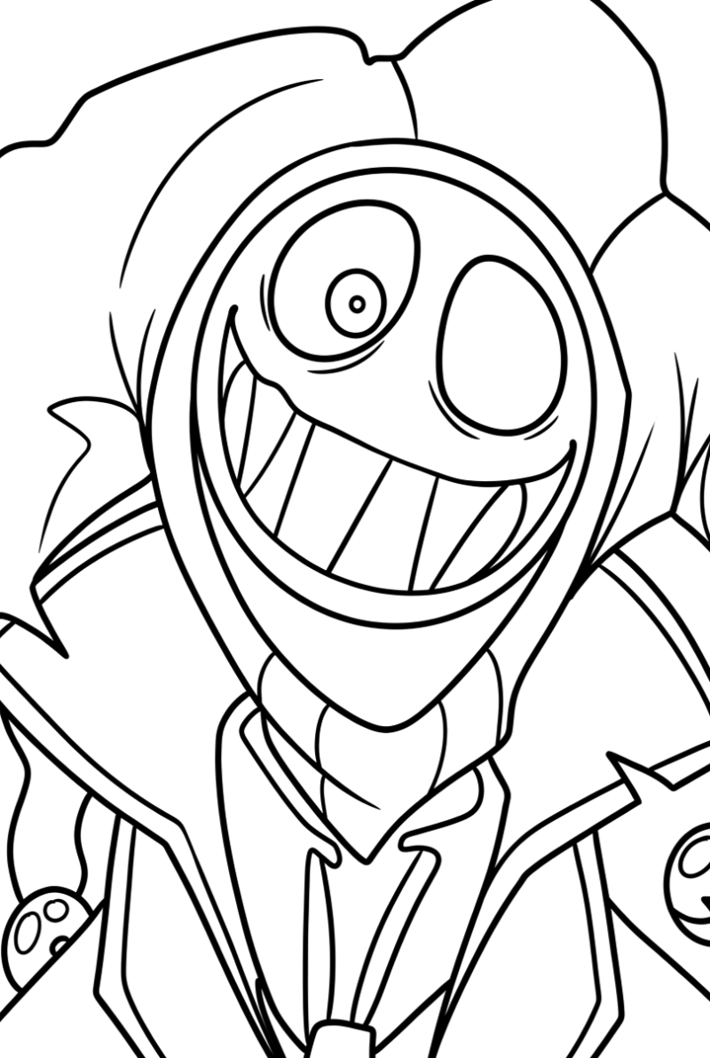 Desenho para colorir de um bobo de sorriso enorme em grande plano
