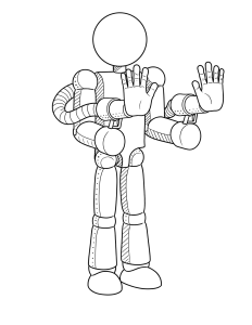 Desenho para colorir de um boneco articulado a acenar