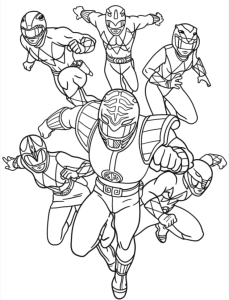 Desenho para colorir de uma equipa de Rangers ao ataque