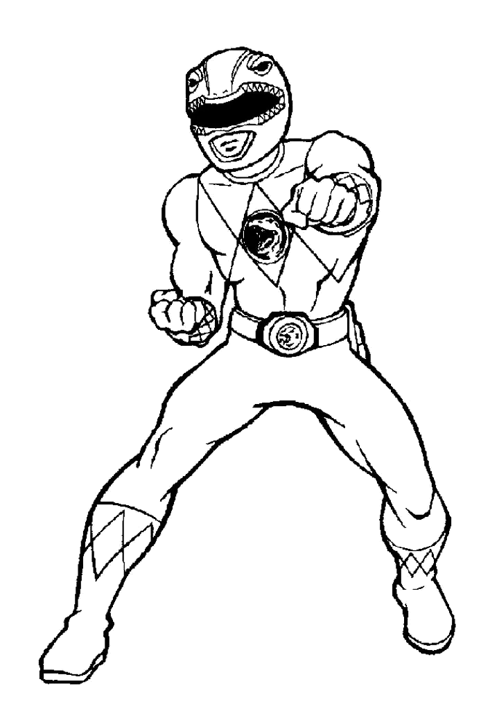 Desenho para colorir de Ranger da primeira série em posição de luta