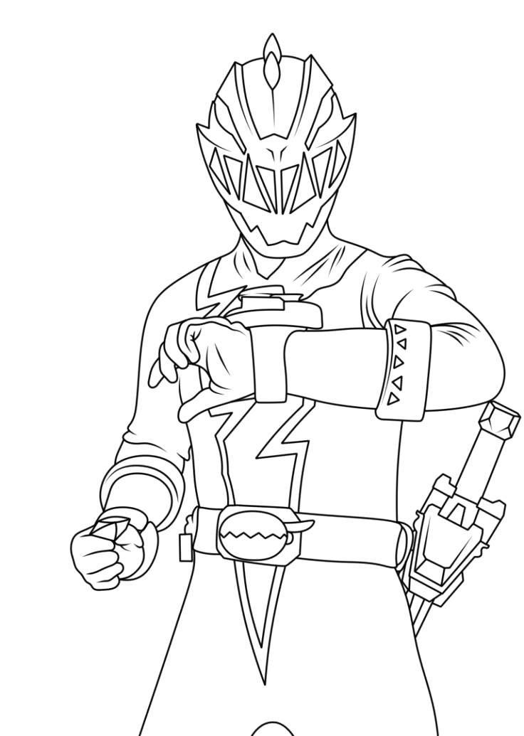 Desenho para colorir de Ranger de braço protegido em pose de combate
