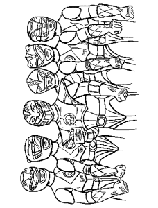 Desenho para colorir de seis Rangers em fila