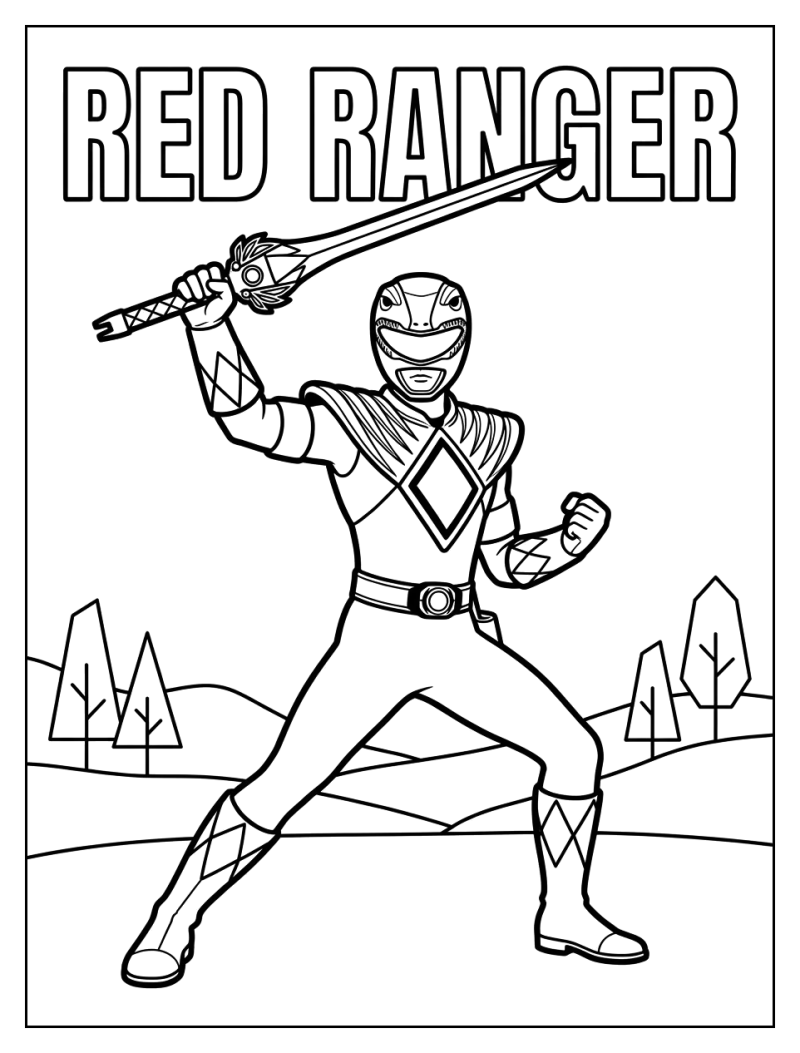 Desenho para colorir de Red Ranger com a espada