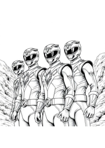 Desenho para colorir de quatro Rangers lado a lado