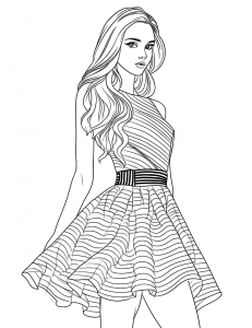 Rapariga de vestido às riscas, desenho para colorir