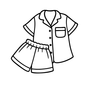Pijama de camisa e calções, desenho para colorir
