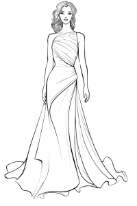 Vestido de noite com cauda, desenho para colorir