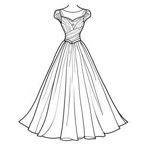 Vestido de baile de saia rodada, desenho para colorir