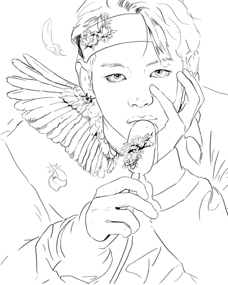 Cantor com uma asa e microfone, desenho para colorir