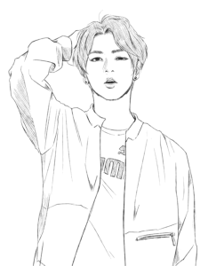 Cantor com a mão no cabelo, desenho para colorir