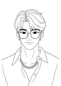 Saja Boy de óculos e corrente, desenho para colorir