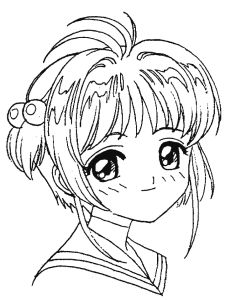 Desenho para colorir do retrato da Sakura com os ganchos no cabelo