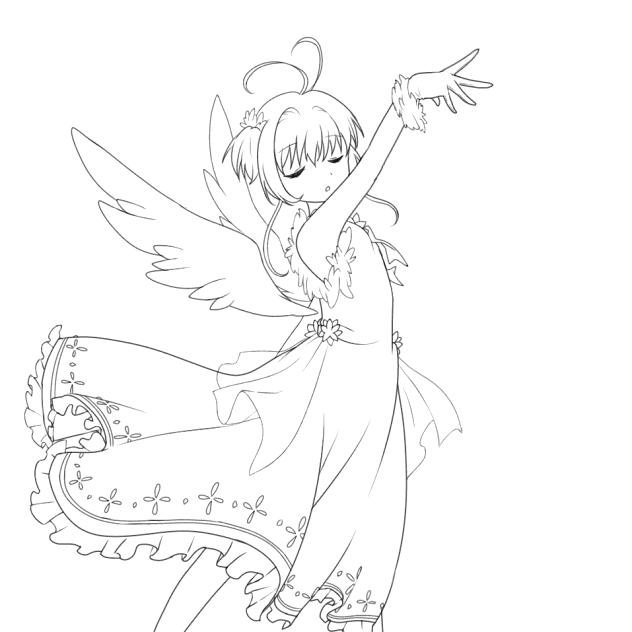 Desenho para colorir de Sakura com asas e os braços erguidos