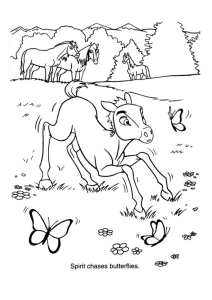 Desenho para colorir de Spirit em potro a perseguir borboletas