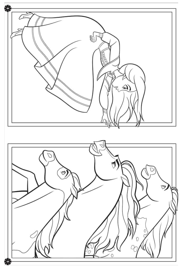 Desenho para colorir de duas cenas do Spirit em vinhetas
