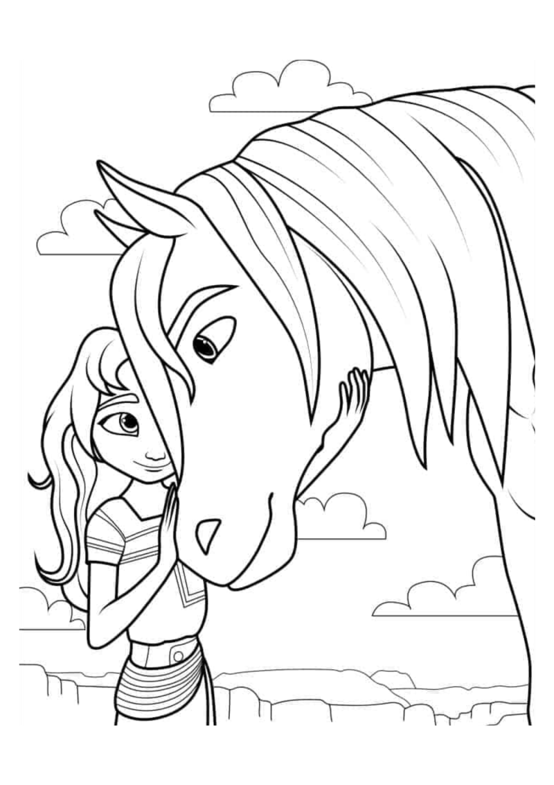 Desenho para colorir de Lucky encostada ao Spirit