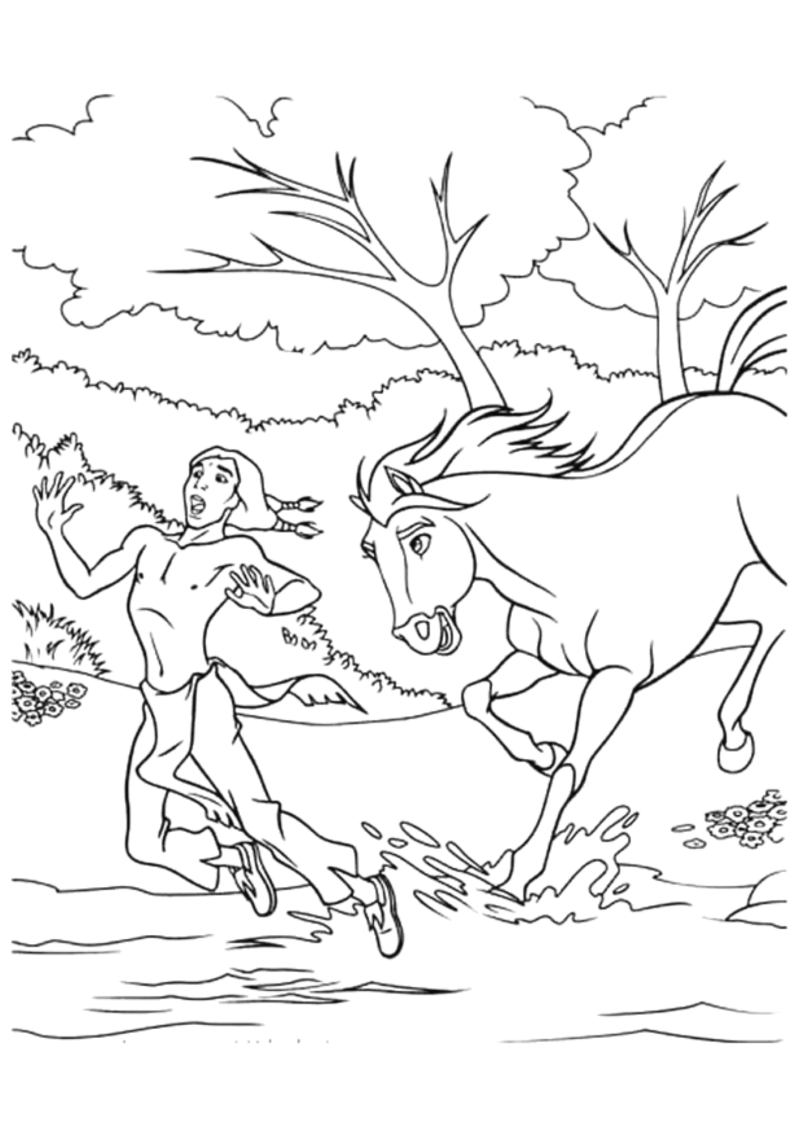 Desenho para colorir de Little Creek a correr ao lado do Spirit