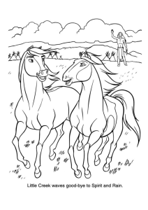 Desenho para colorir de Spirit e Rain a despedirem-se de Little Creek