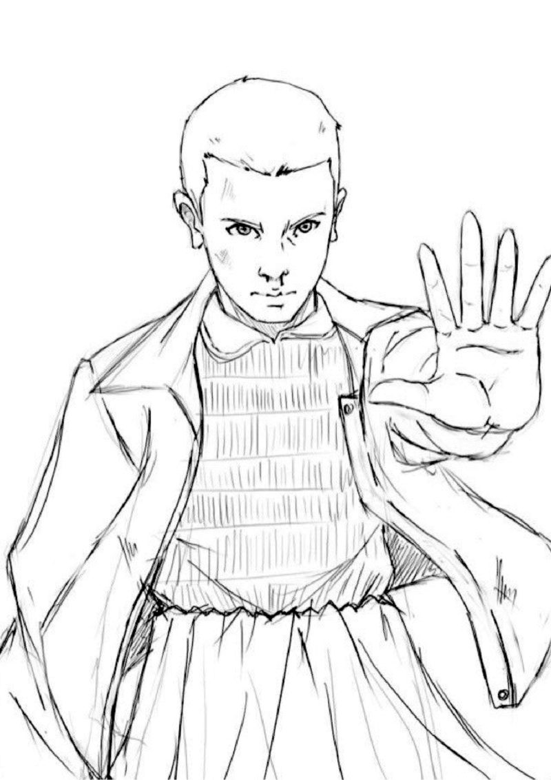 Desenho para colorir de Eleven de mão levantada