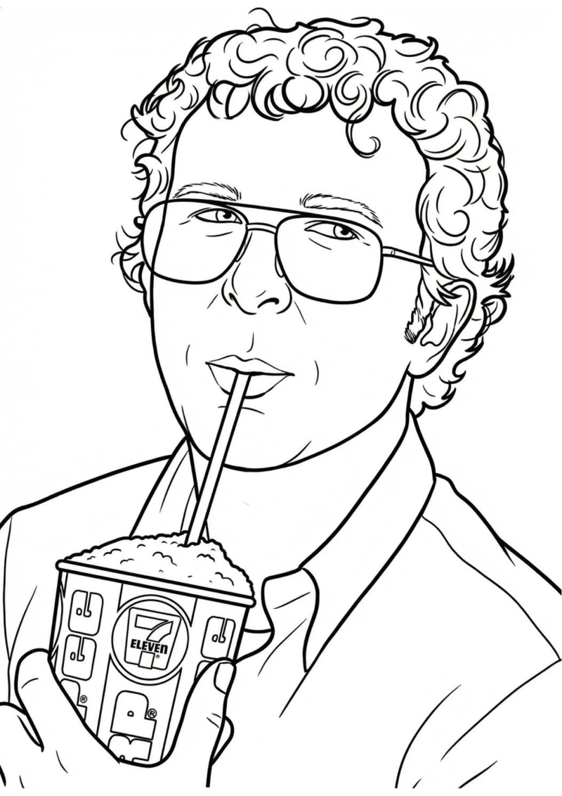Desenho para colorir de um cientista de óculos com um copo de granizado