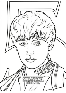 Desenho para colorir do retrato de um rapaz da série com o logótipo