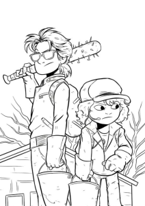 Desenho para colorir de Steve com o taco e o Dustin
