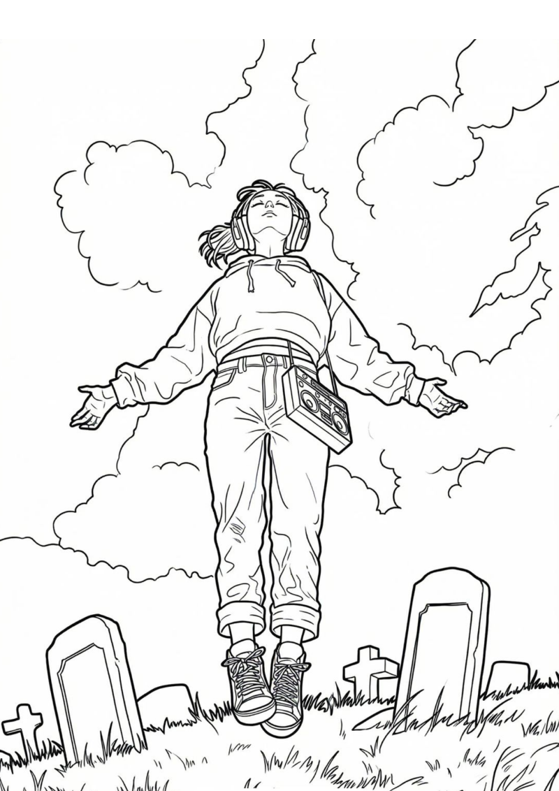 Desenho para colorir de Max a levitar no cemitério