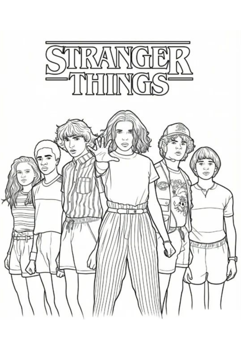 Desenho para colorir do grupo de amigos com o logótipo