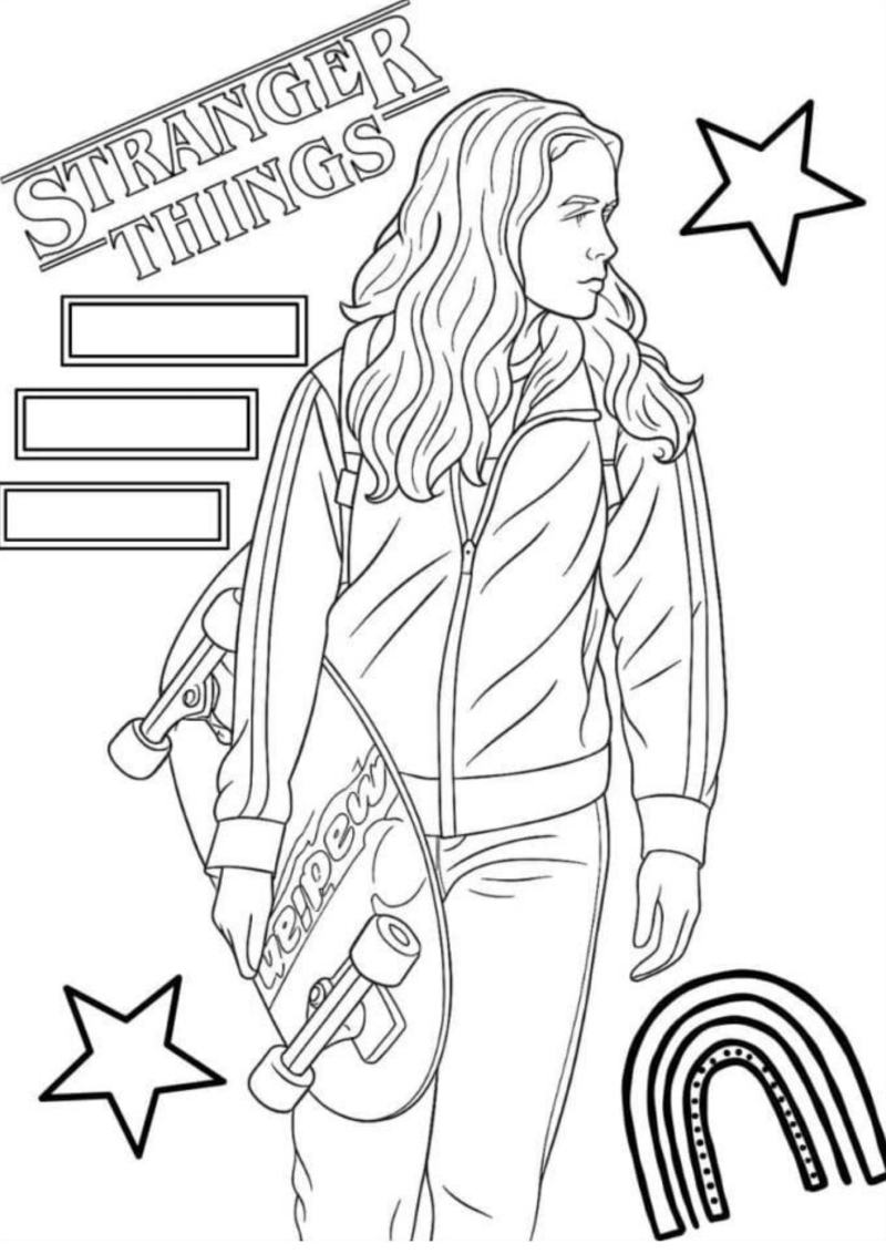 Desenho para colorir de Max com o skate e o logótipo