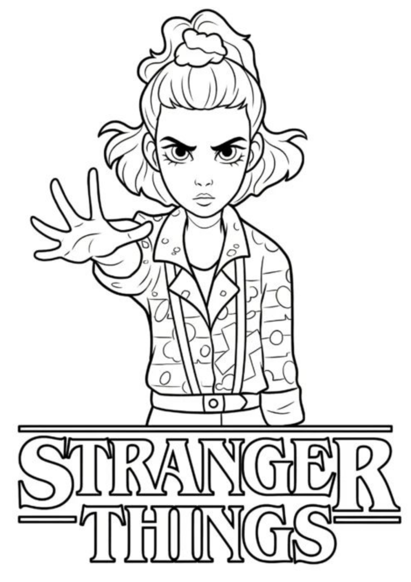 Desenho para colorir de Eleven de mão estendida com o logótipo