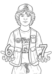 Desenho para colorir de Dustin de boné e colete