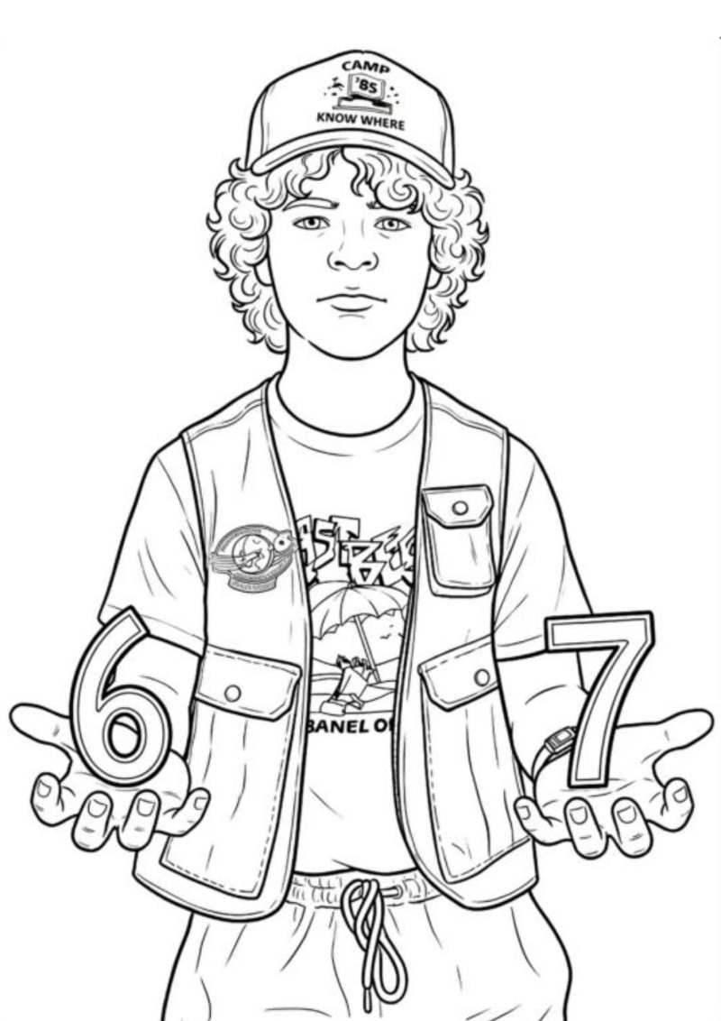 Desenho para colorir de Dustin de boné e colete