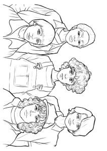 Desenho para colorir dos retratos de quatro personagens da série