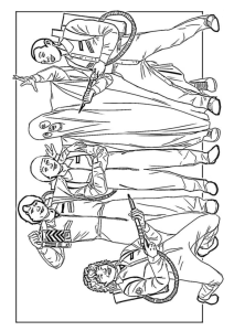 Desenho para colorir das personagens da série lado a lado