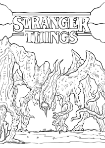 Desenho para colorir dos monstros do Mundo Invertido com o logótipo