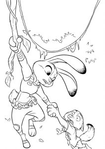 Desenho para colorir de Judy a balançar numa liana