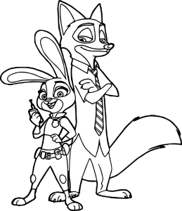 Desenho para colorir de Judy e Nick lado a lado