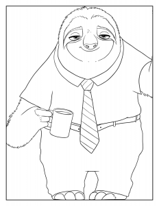 Desenho para colorir de Flash, a preguiça, com uma caneca