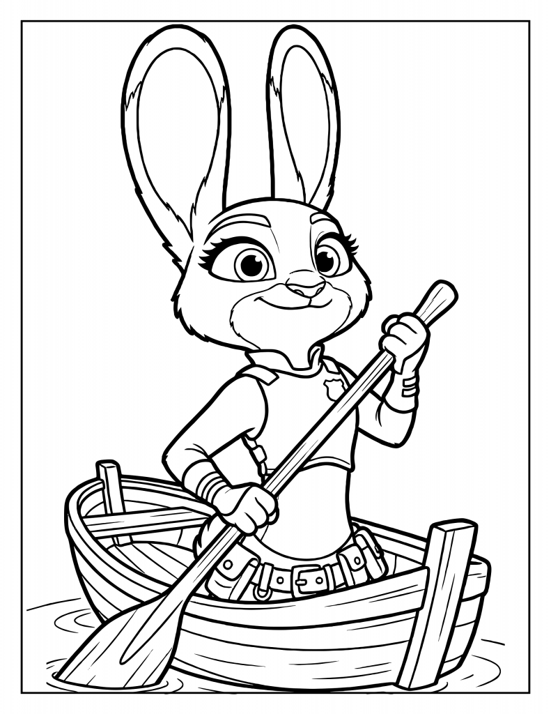 Desenho para colorir de Judy a remar num barco