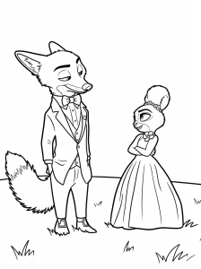Desenho para colorir de Nick e Judy em traje de gala